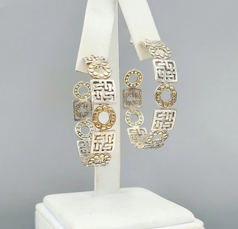 John Hardy Silang Dot Large Hoop Earrings Sterling Silver 18K Gold 44mm