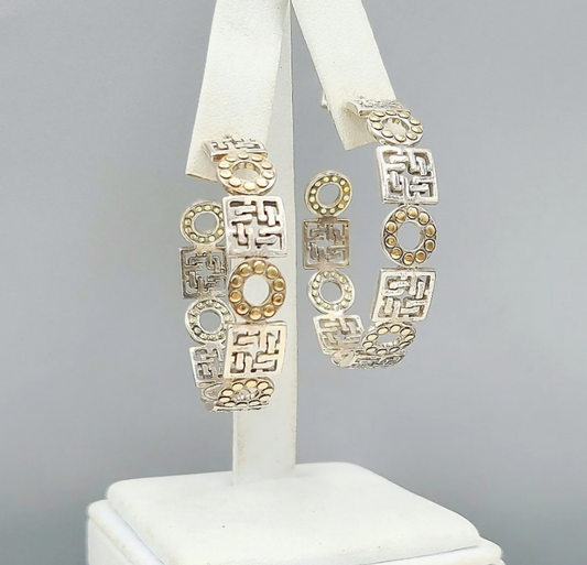 John Hardy Silang Dot Large Hoop Earrings Sterling Silver 18K Gold 44mm