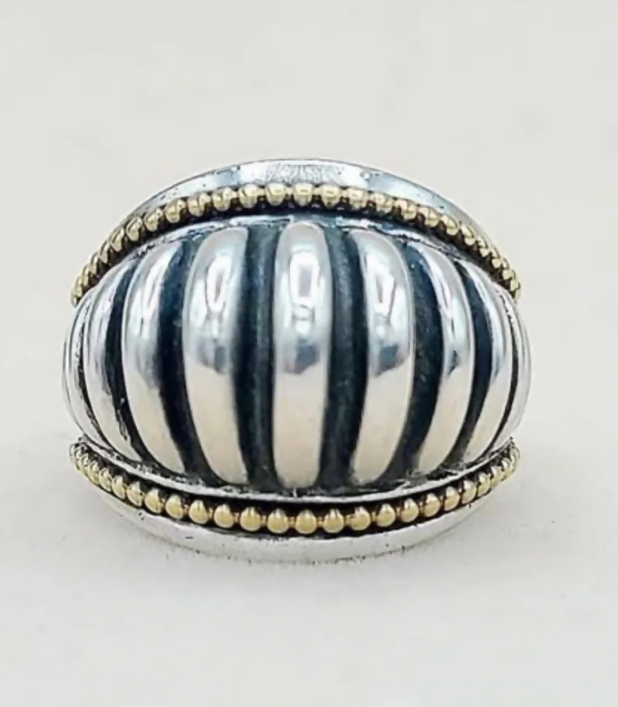 LAGOS Caviar Dome Ring Sterling Silver 18K Gold 19mm