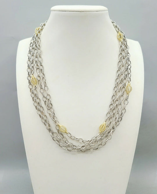  Lagos Caviar Mixed Link Necklace Four Row 18K Gold