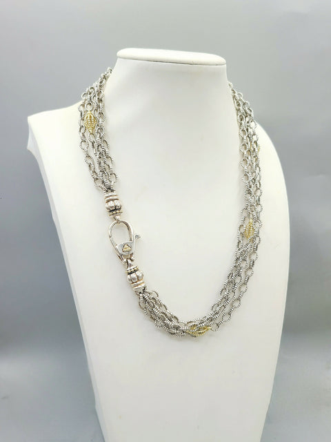 Lagos Caviar Mixed Link Necklace Four Row 18K Gold