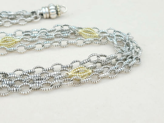  Lagos Caviar Mixed Link Necklace Four Row 18K Gold