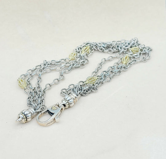  Lagos Caviar Mixed Link Necklace Four Row 18K Gold