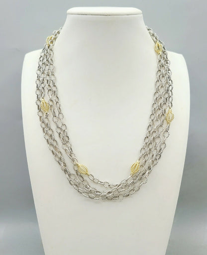 Lagos Caviar Signature Four Row Mixed Link Necklace with 18k Gold