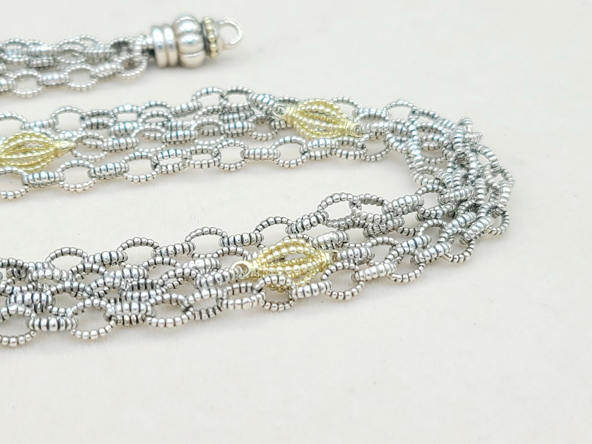 Lagos Caviar Signature Four Row Mixed Link Necklace with 18k Gold