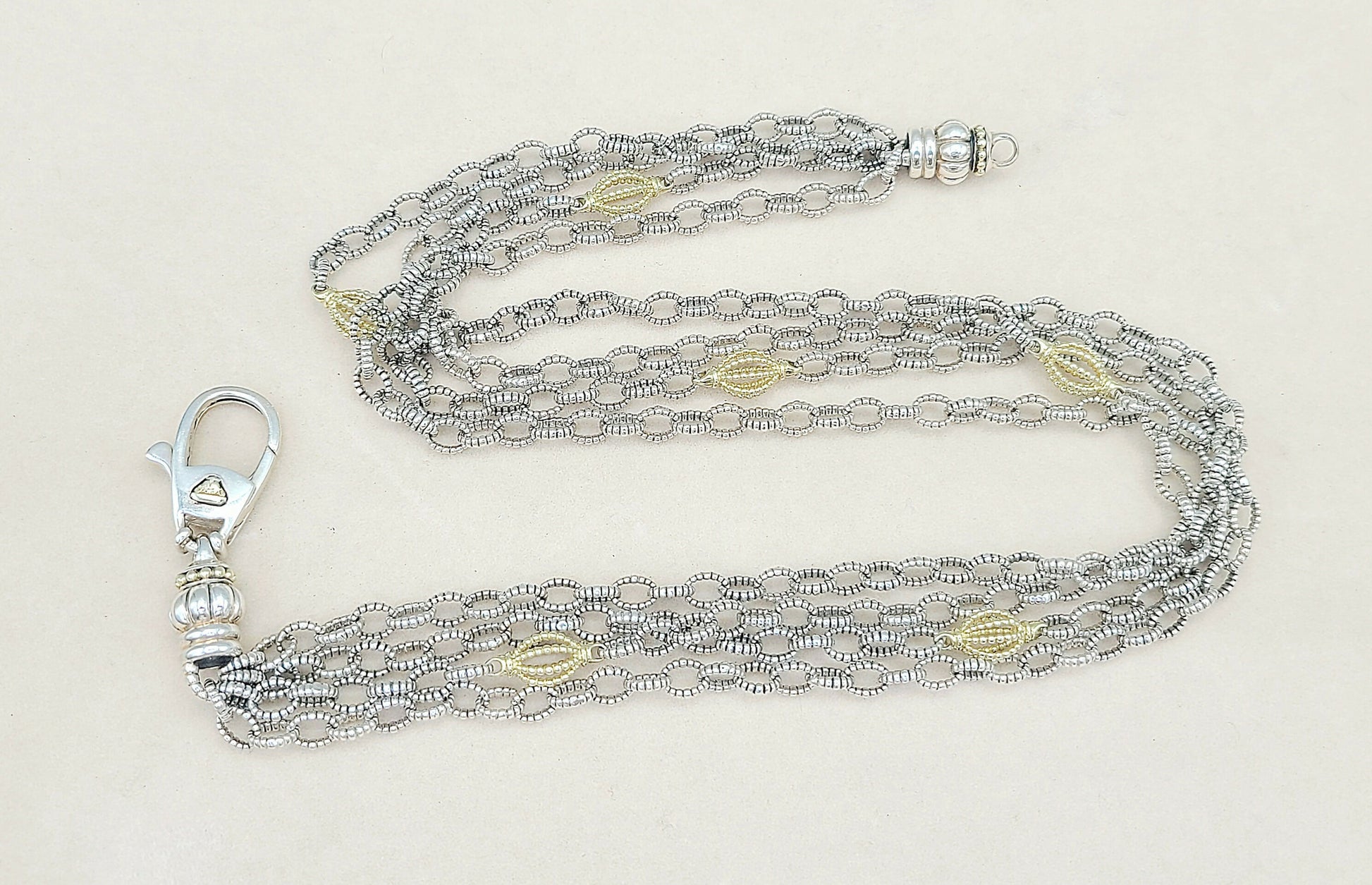 Lagos Caviar Signature Four Row Mixed Link Necklace with 18k Gold