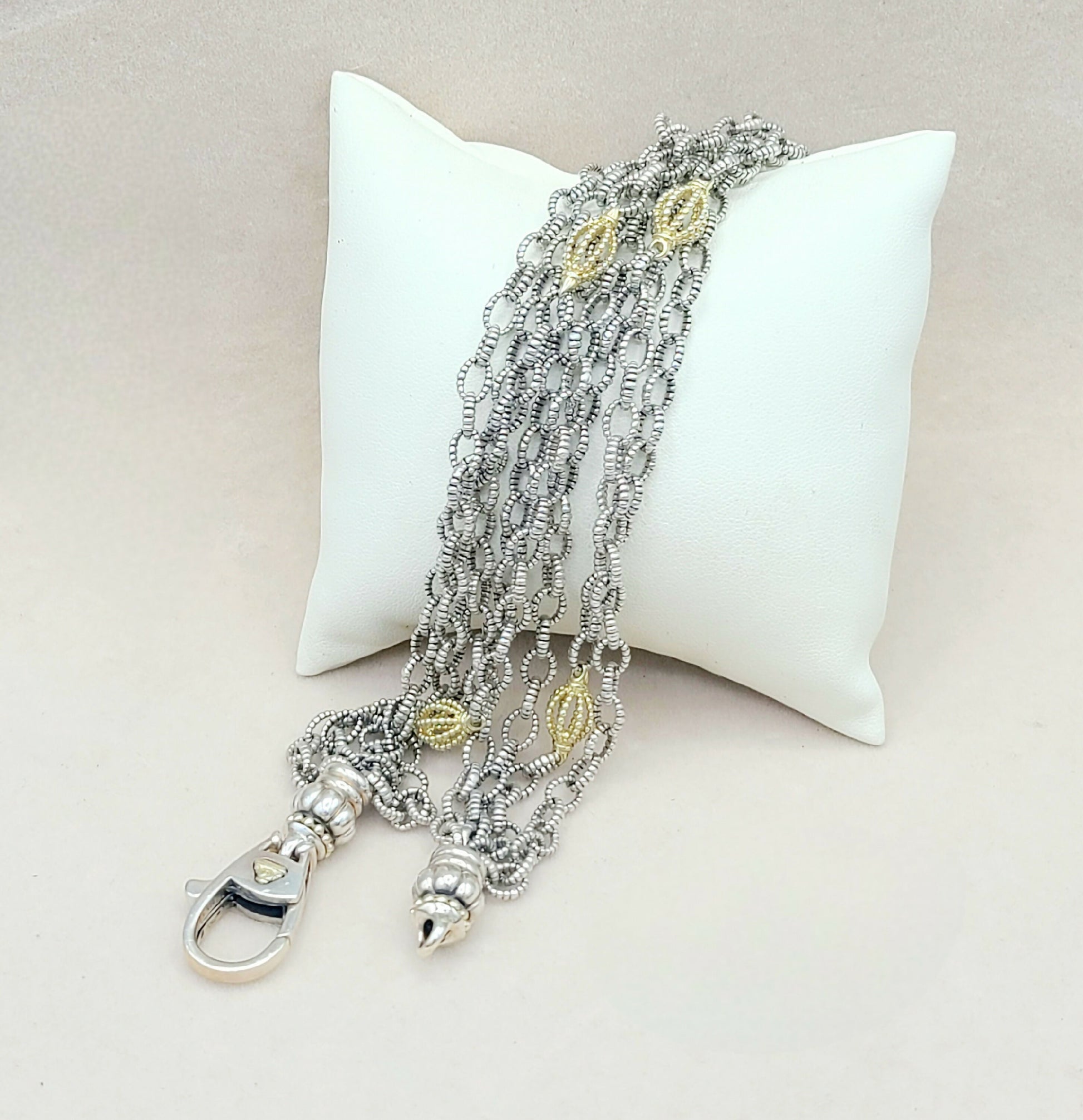 Lagos Caviar Signature Four Row Mixed Link Necklace with 18k Gold