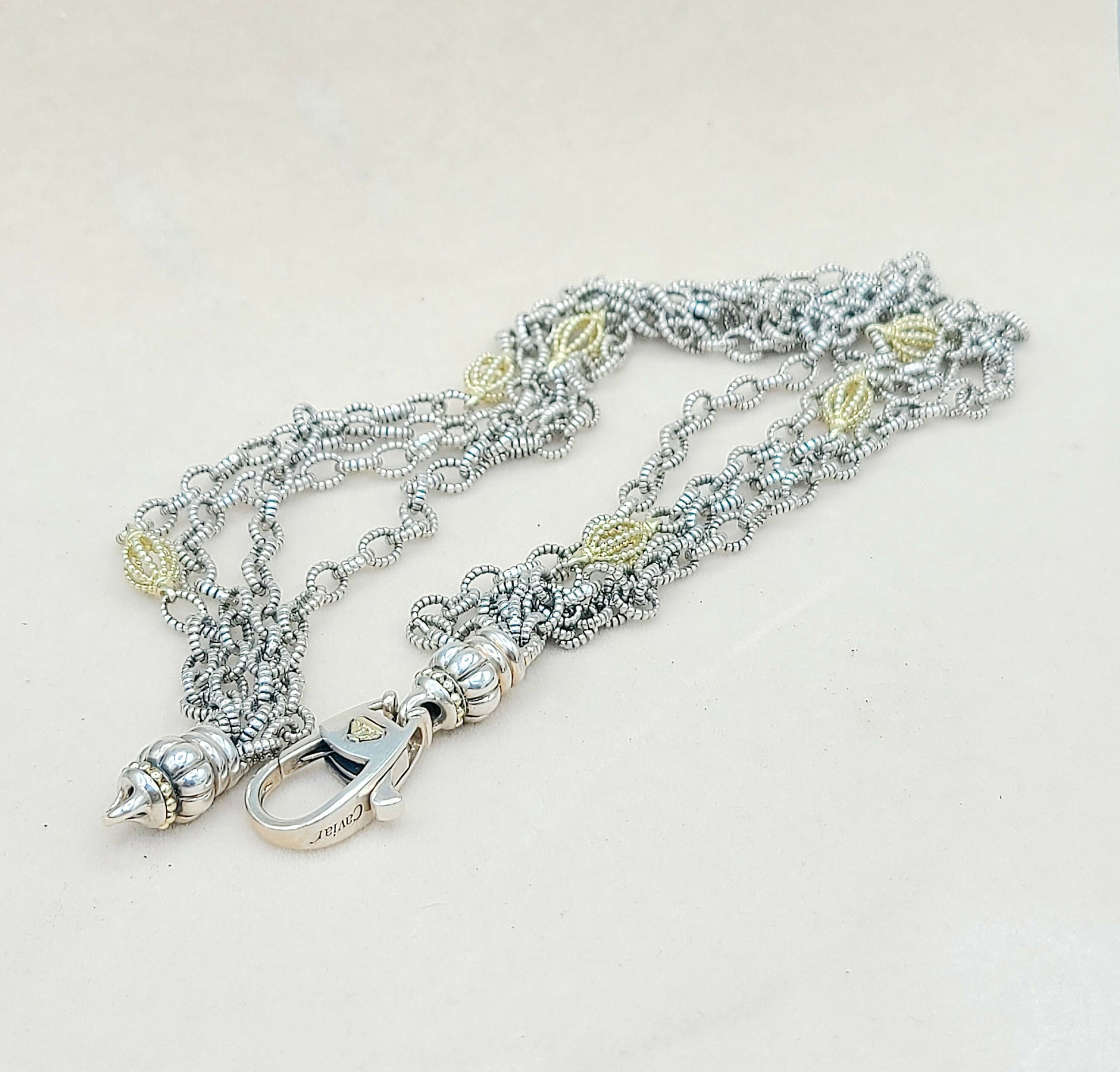 Lagos Caviar Signature Four Row Mixed Link Necklace with 18k Gold