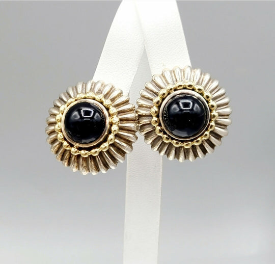  Lagos Caviar Large Black Onyx Earring Silver Gold Earrings