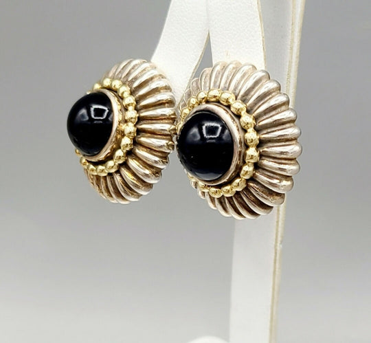  Lagos Caviar Large Black Onyx Earring Silver Gold Earrings