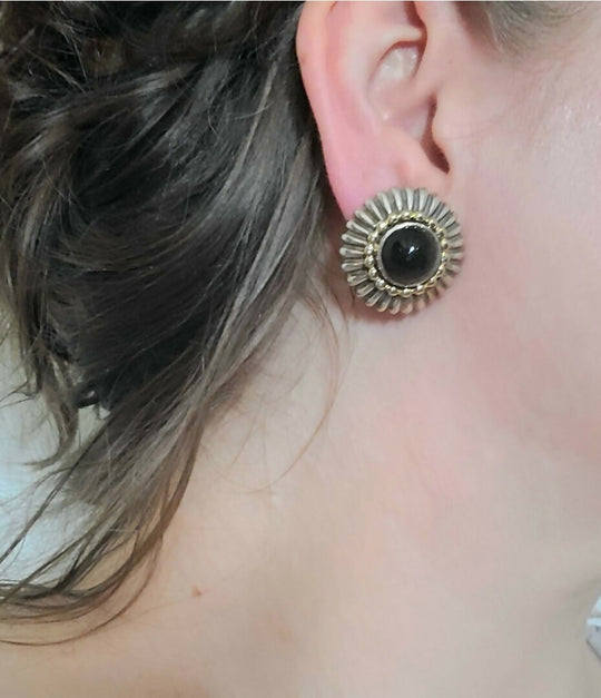  Lagos Caviar Large Black Onyx Earring Silver Gold Earrings