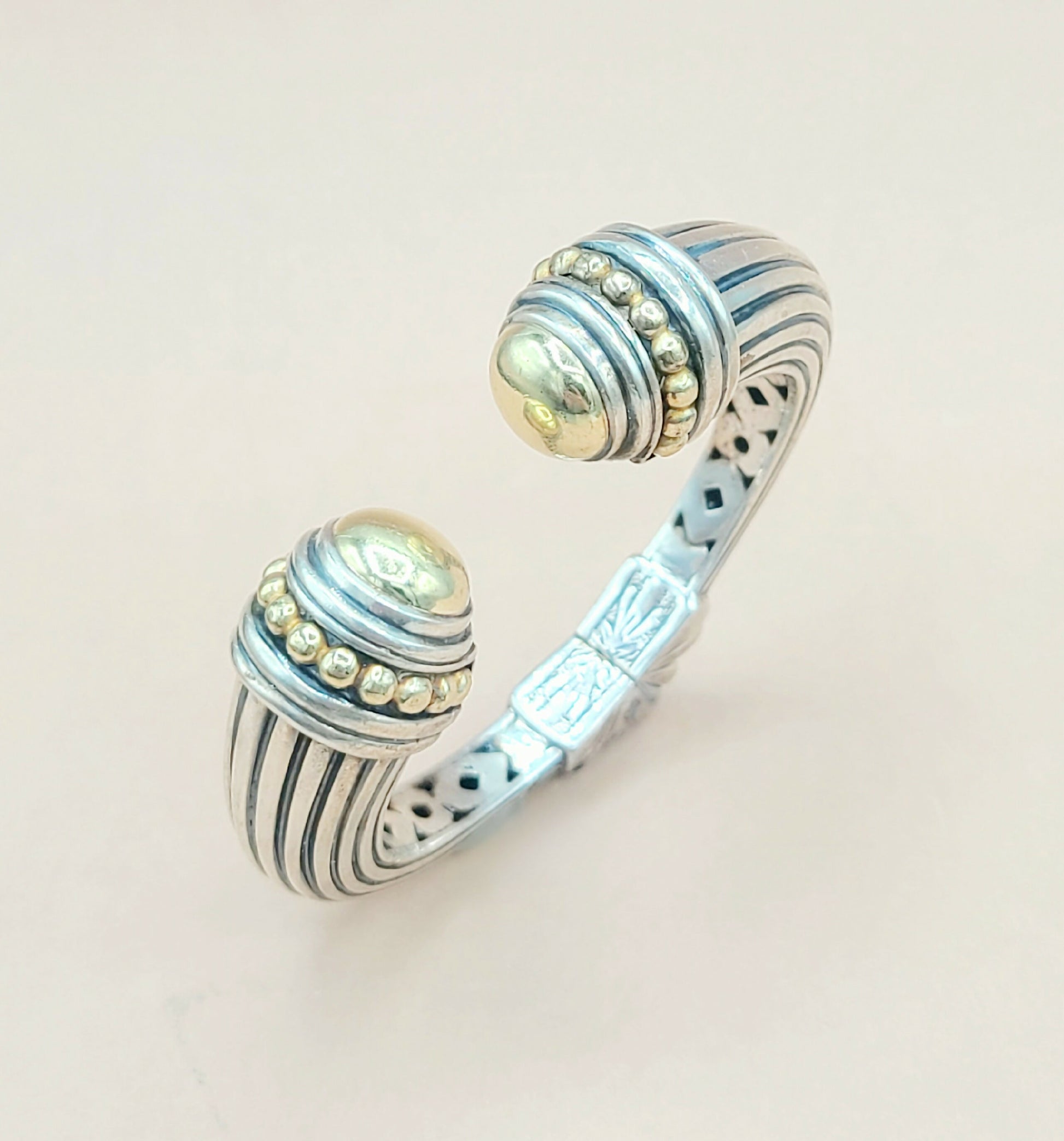 Lagos Caviar Gold Dome Cuff Bracelet Silver | Certified Pre-Owned    #