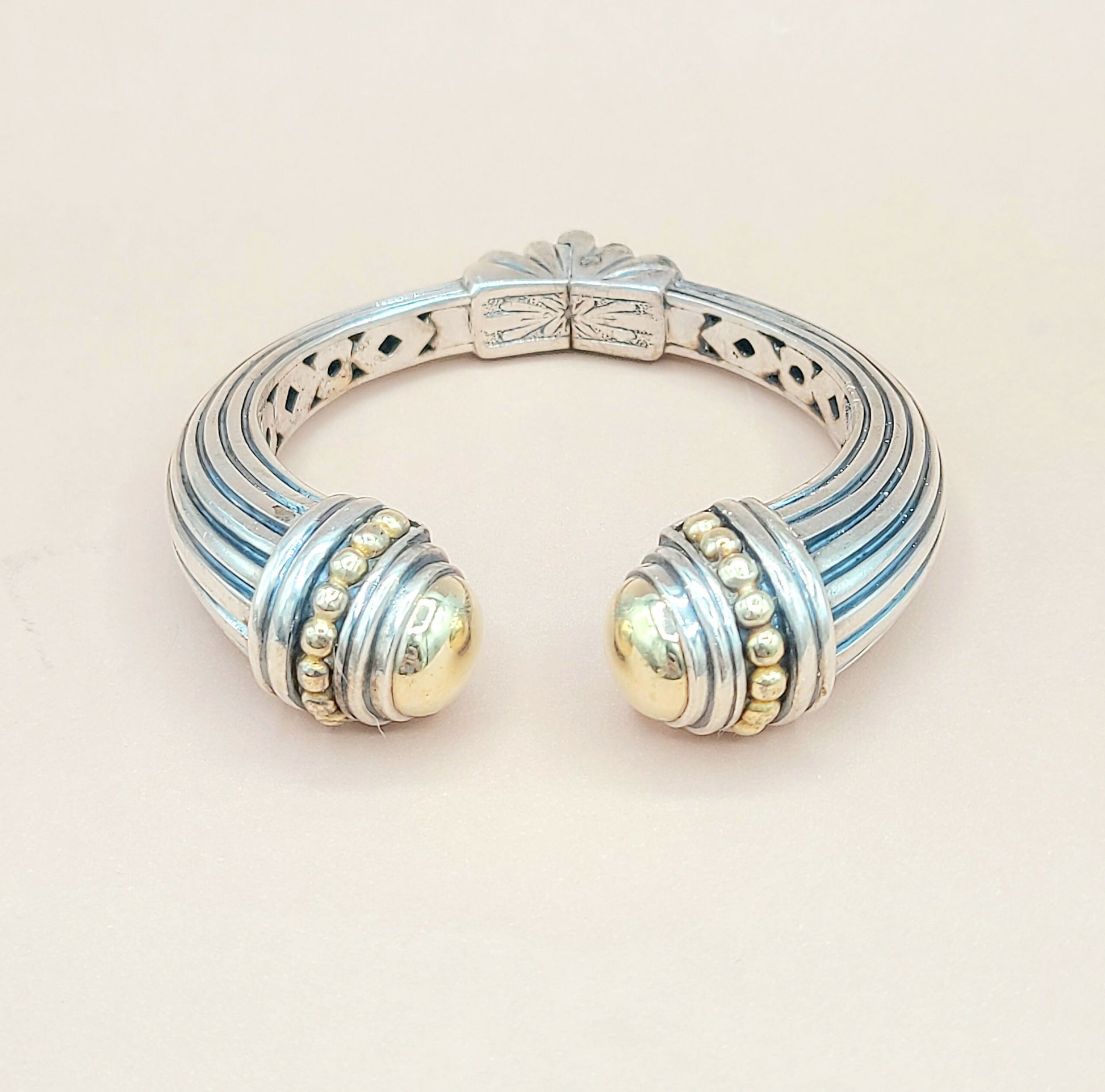 Lagos Caviar Gold Dome Cuff Bracelet Silver | Certified Pre-Owned    #
