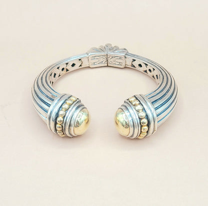 Lagos Caviar Gold Dome Cuff Bracelet Silver | Certified Pre-Owned    #