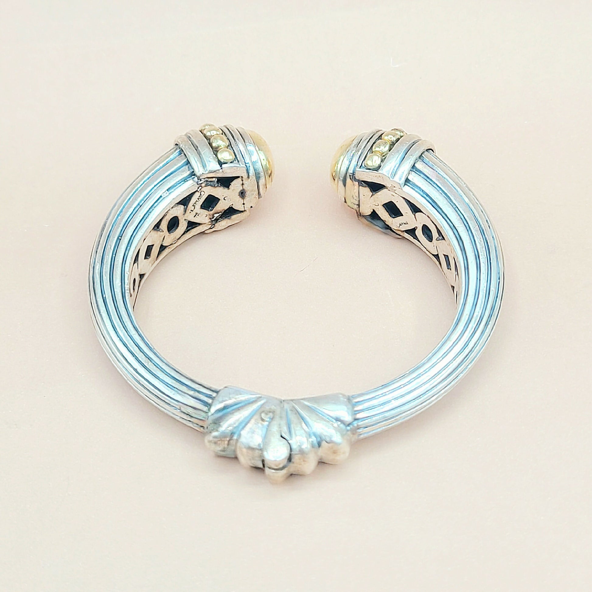 Lagos Caviar Gold Dome Cuff Bracelet Silver | Certified Pre-Owned    #
