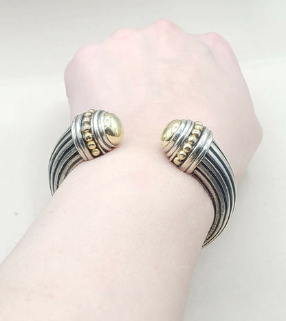 Lagos Caviar Gold Dome Cuff Bracelet Silver | Certified Pre-Owned    #
