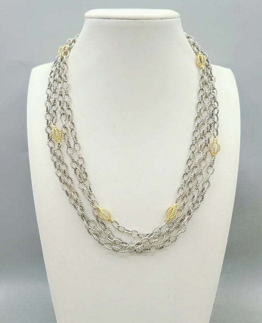 Lagos Caviar Signature Four Row Mixed Link Necklace with 18k Gold