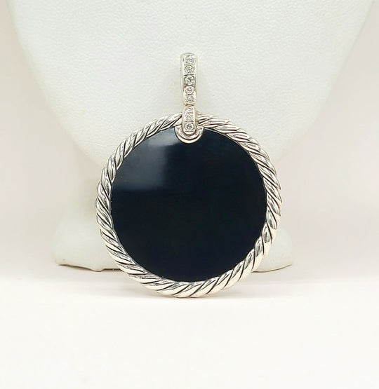  David Yurman Elements Mother of Pearl Onyx Diamond Reversible Pendant Enhancer 32mm