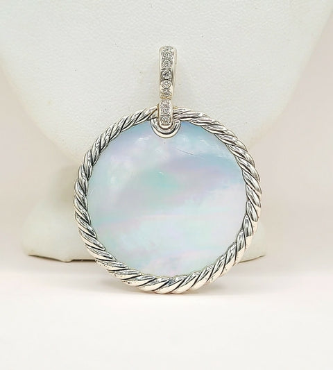  David Yurman Elements Mother of Pearl Onyx Diamond Reversible Pendant Enhancer 32mm