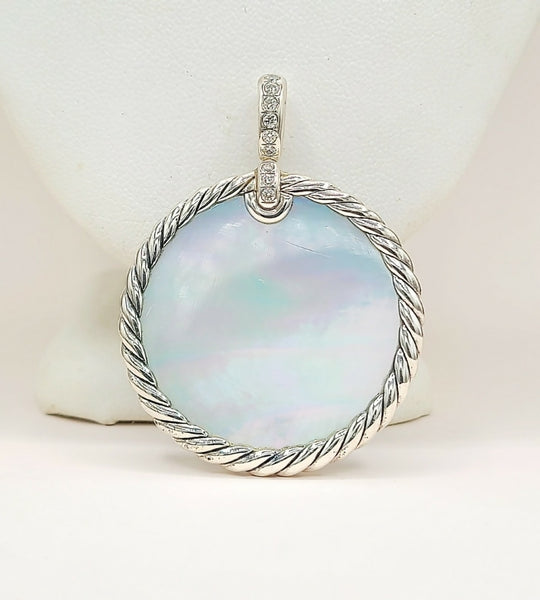  David Yurman Elements Mother of Pearl Onyx Diamond Reversible Pendant Enhancer 32mm