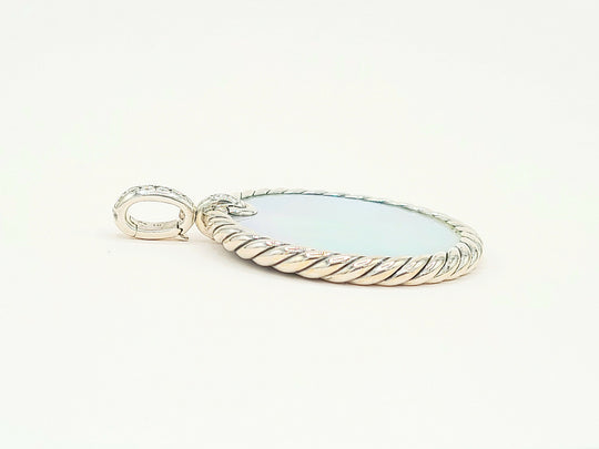  David Yurman Elements Mother of Pearl Onyx Diamond Reversible Pendant Enhancer 32mm