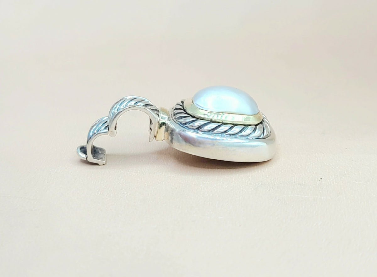 David Yurman Albion Pearl Pendant Enhancer Silver & 14k