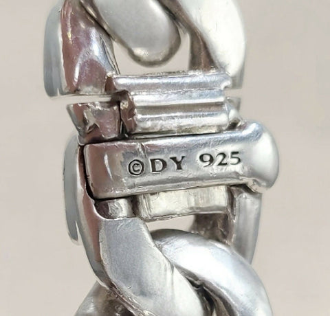 David Yurman Curb Chain ID Bracelet Pietersite Sterling Silver 15mm Medium