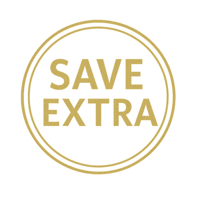 Gold 'SAVE EXTRA' logo on a white background
