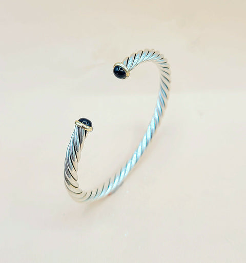  David Yurman 6mm Black Onyx Gold Cable Cuff Bracelet
