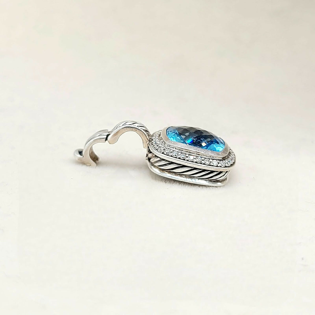 David Yurman Albion Blue Topaz Diamond Pendant Sterling Silver 0.23 TCW