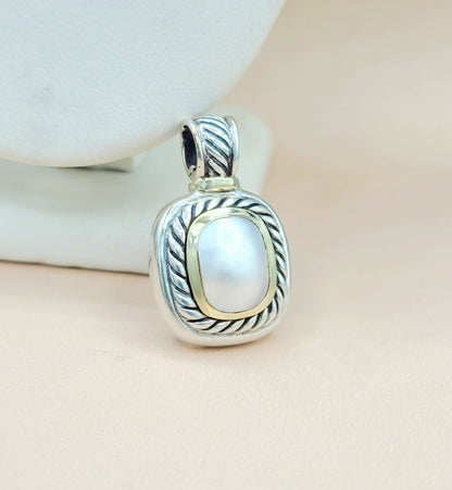  David Yurman Albion Pearl Pendant Enhancer Silver & 14k