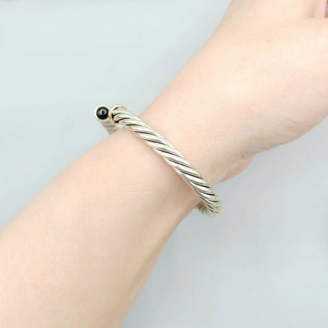  David Yurman 6mm Black Onyx Gold Cable Cuff Bracelet