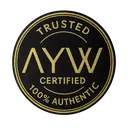 Round badge with 'Trusted NYW Certified 100% Authentic' text on a black background
