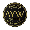 Black circular logo with gold text 'Trusted AYW Certified 100% Authentic' on a white background