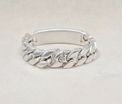 David Yurman Curb Chain ID Bracelet Pietersite Sterling Silver 15mm Medium