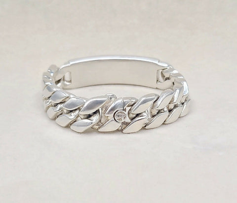 David Yurman Curb Chain ID Bracelet Pietersite Sterling Silver 15mm Medium