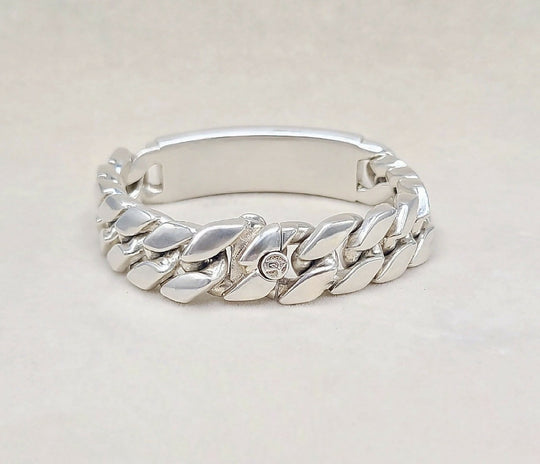 David Yurman Curb Chain ID Bracelet Pietersite Sterling Silver 15mm Medium