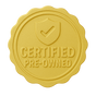 Gold seal with 'Certified Pre-Owned' text and shield logo on a white background