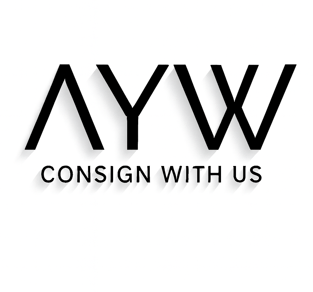 Black logo with 'AYW' and text 'CONSIGN WITH US' on a white background