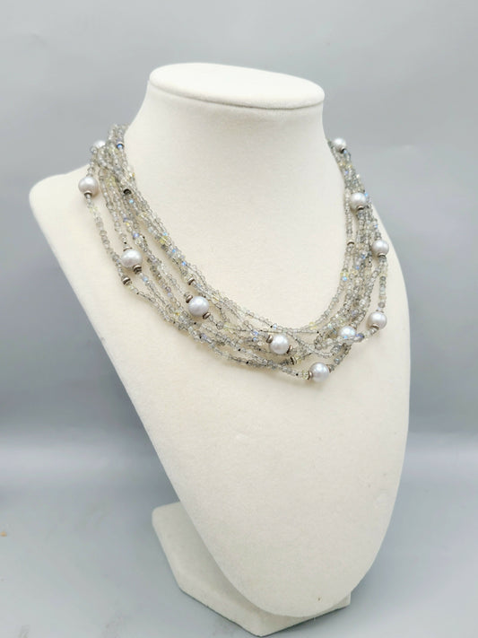 David Yurman Multi Strand Necklace With Labradorite And Gray Pearls