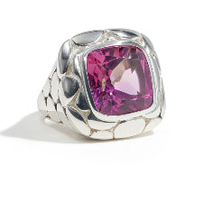 john hardy Silver ring with a pink gemstone on a white background