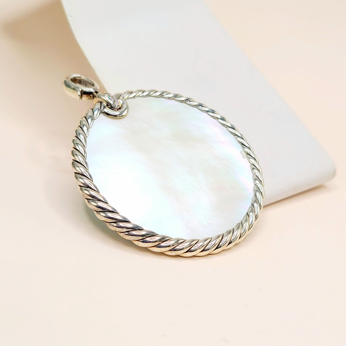 David Yurman Elements Reversible Turquoise Mother-of-Pearl Diamond Disc Pendant Sterling Silver 0.30 TCW 47.7mm