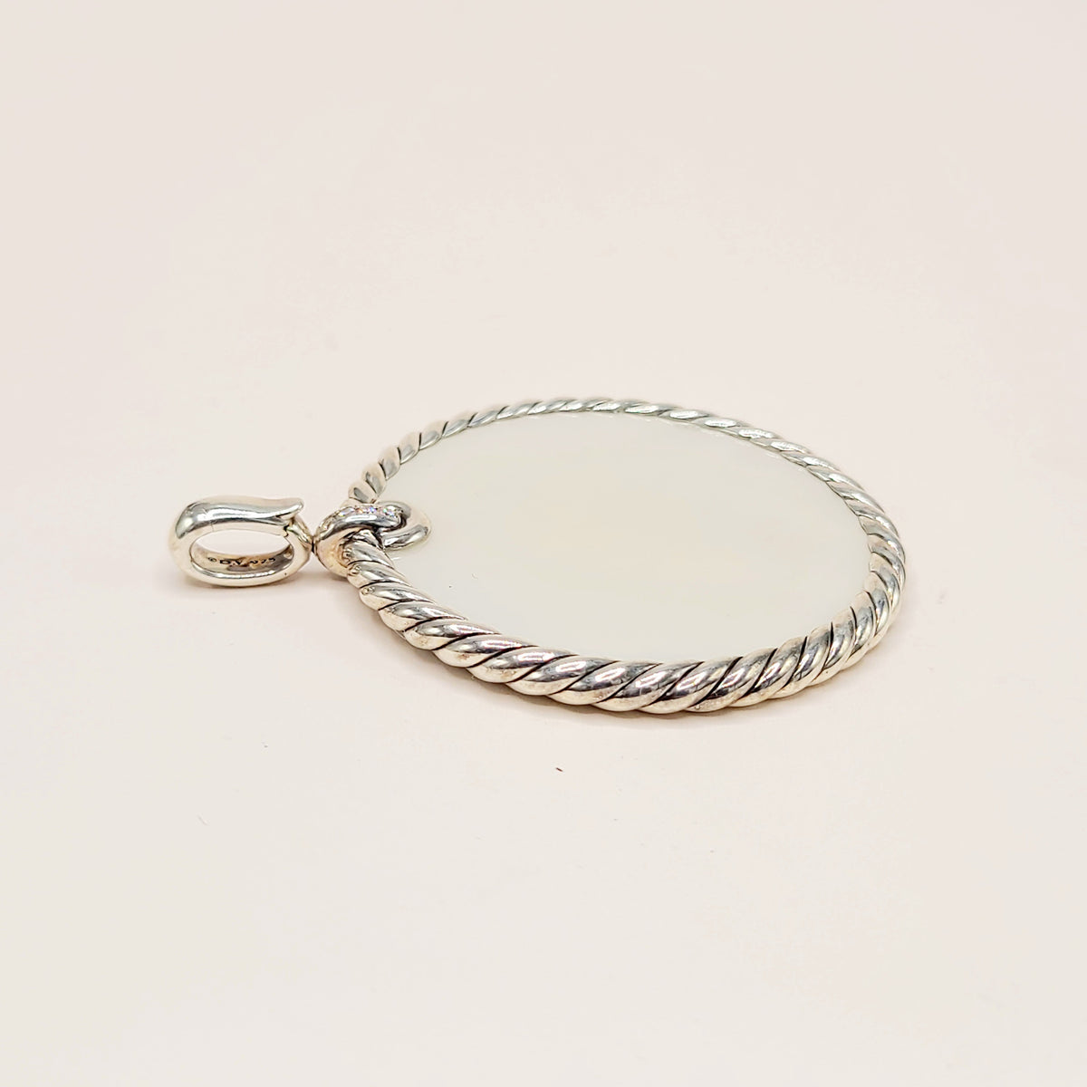 David Yurman Elements Reversible Turquoise Mother-of-Pearl Diamond Disc Pendant Sterling Silver 0.30 TCW 47.7mm