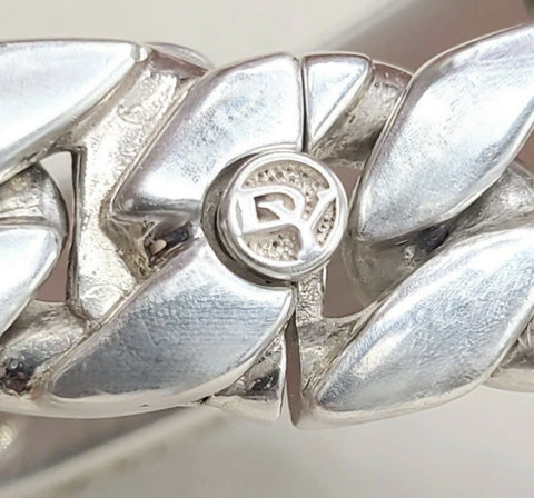 David Yurman Curb Chain ID Bracelet Pietersite Sterling Silver 15mm Medium