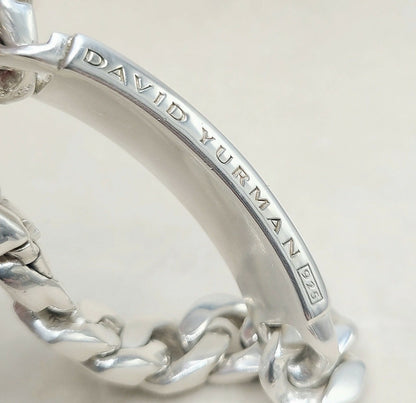 David Yurman Curb Chain ID Bracelet Pietersite Sterling Silver 15mm Medium
