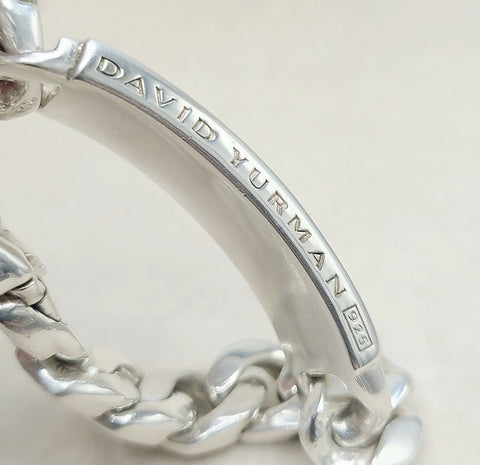 David Yurman Curb Chain ID Bracelet Pietersite Sterling Silver 15mm Medium