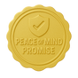 Gold emblem with 'Peace of Mind Promise' text and shield logo on a white background