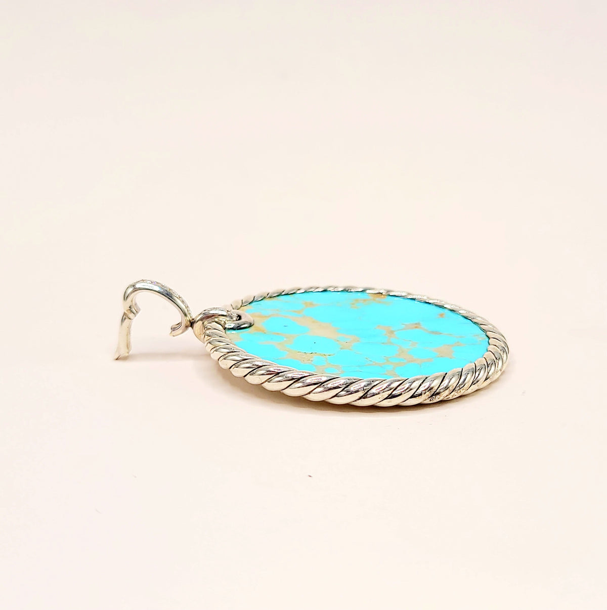 David Yurman Elements Reversible Turquoise Mother-of-Pearl Diamond Disc Pendant Sterling Silver 0.30 TCW 47.7mm