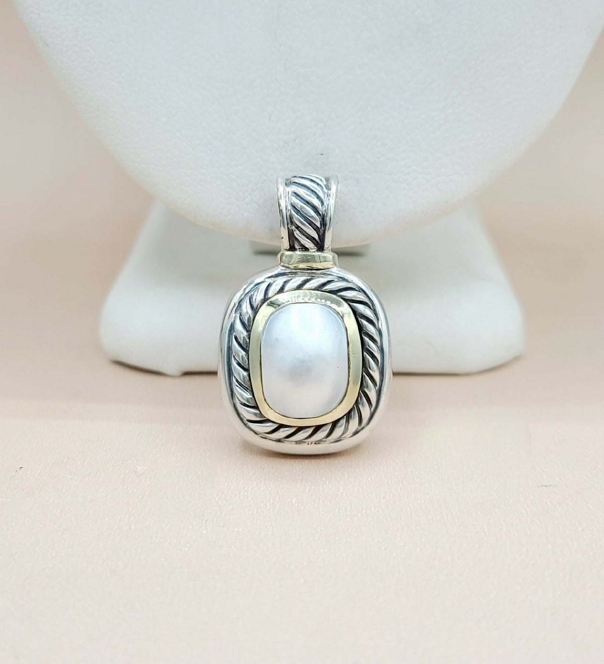  David Yurman Albion Pearl Pendant Enhancer Silver & 14k