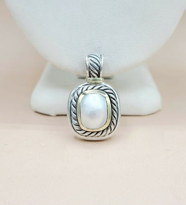 David Yurman Albion Pearl Pendant Enhancer Silver & 14k